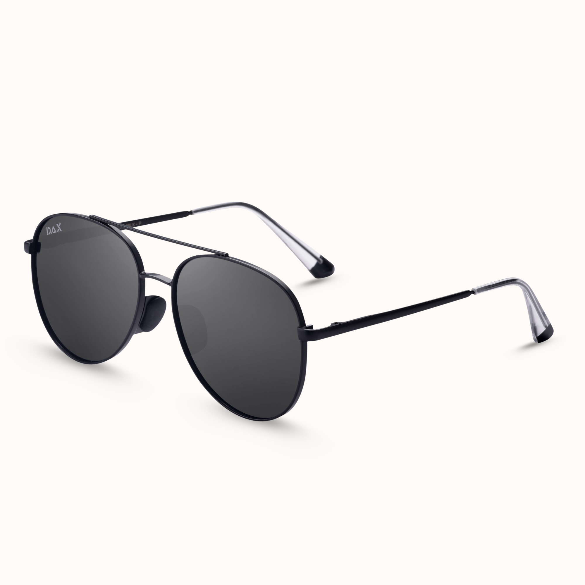 Black sunglasses with a white background