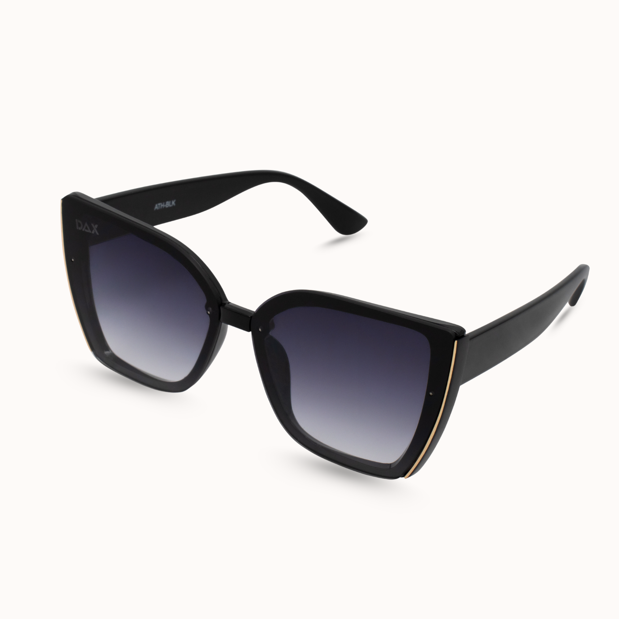 Black sunglasses with gradient lenses on a white background
