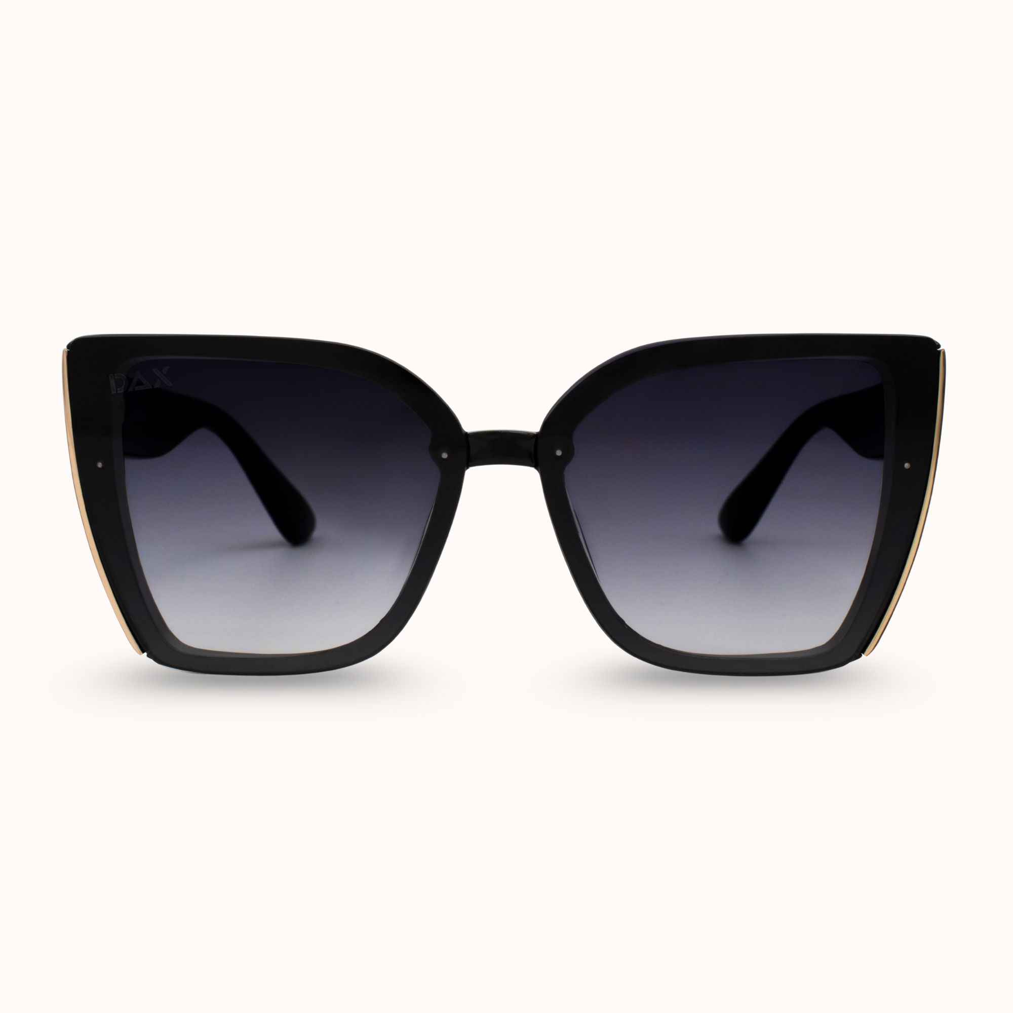 Black sunglasses with gradient lenses on a white background