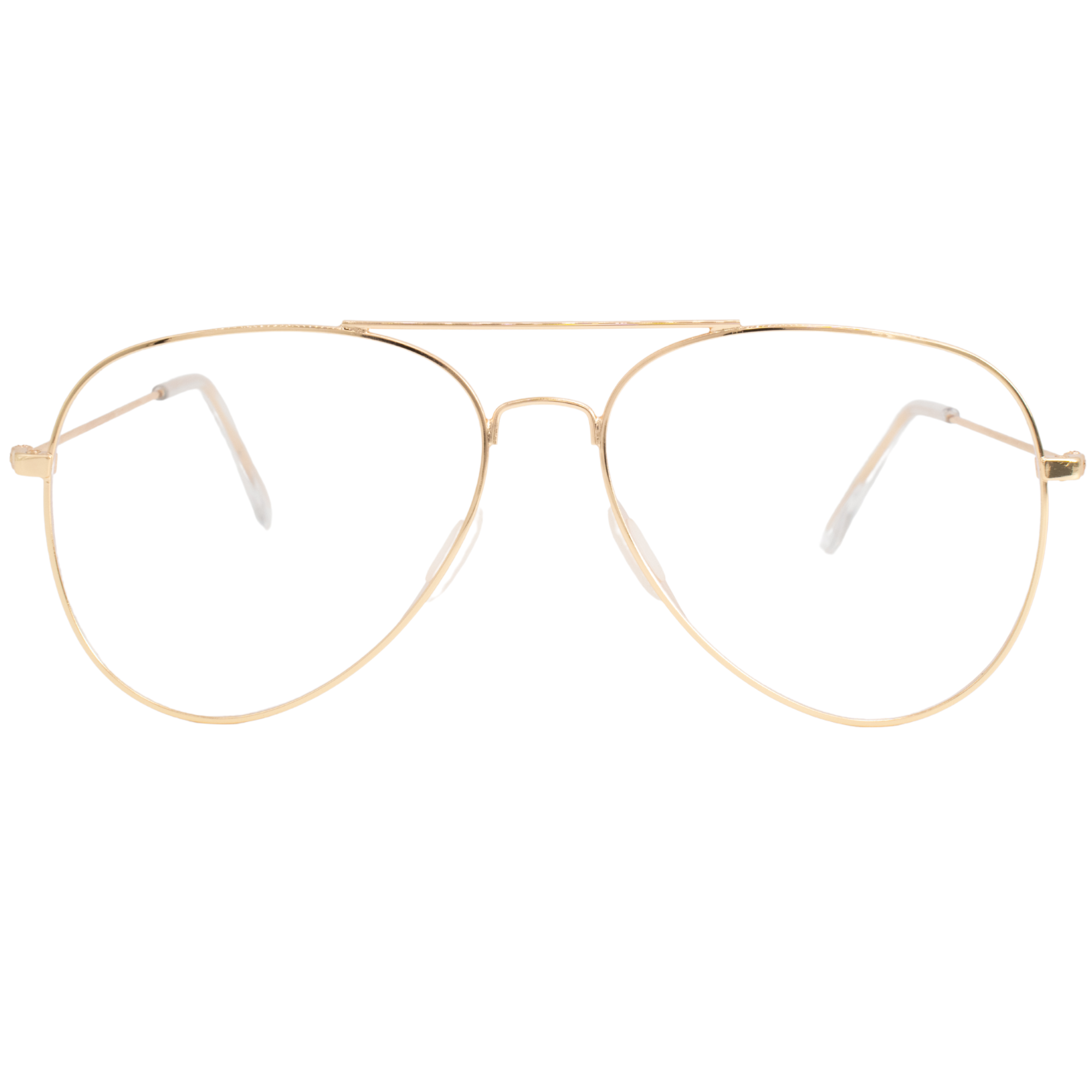 Gold aviator glasses on a white background