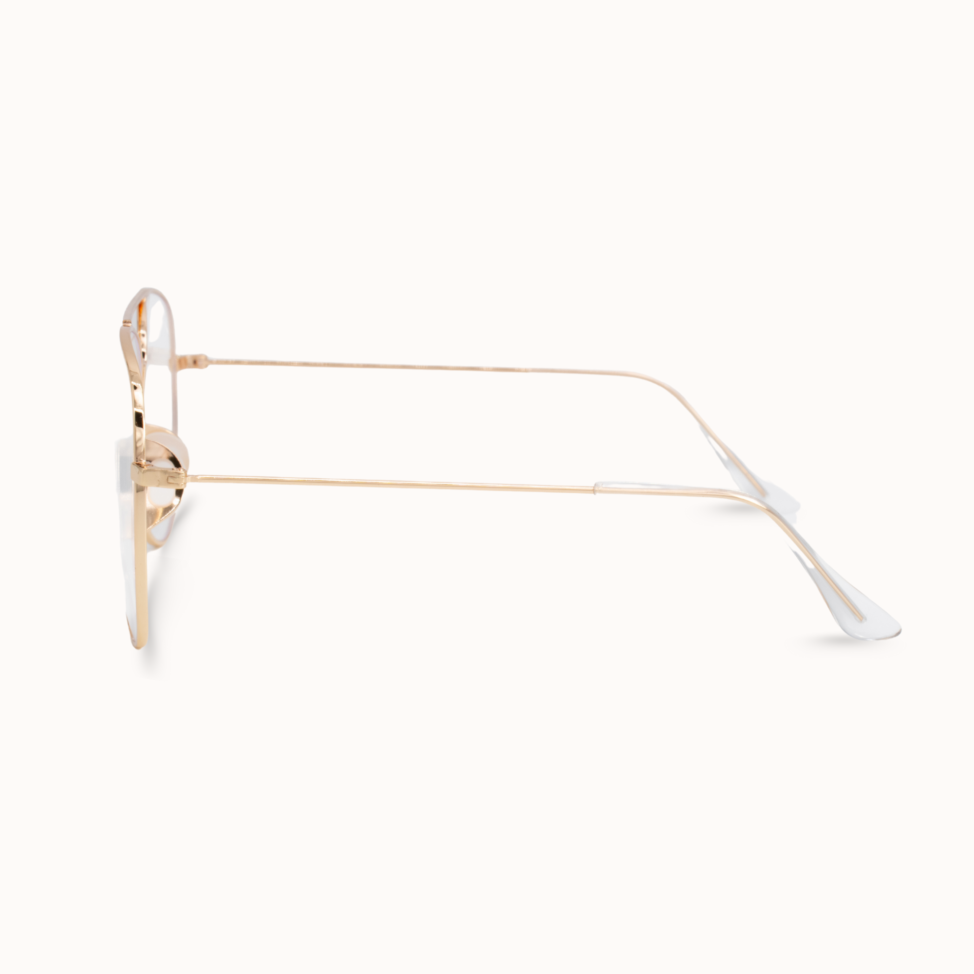 Gold-framed eyeglasses on a white background