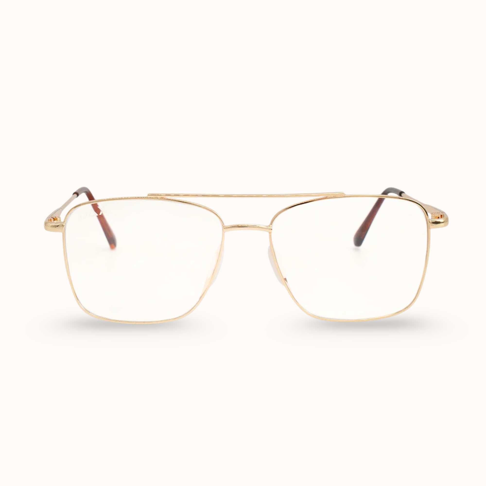 Gold eyeglasses on a white background