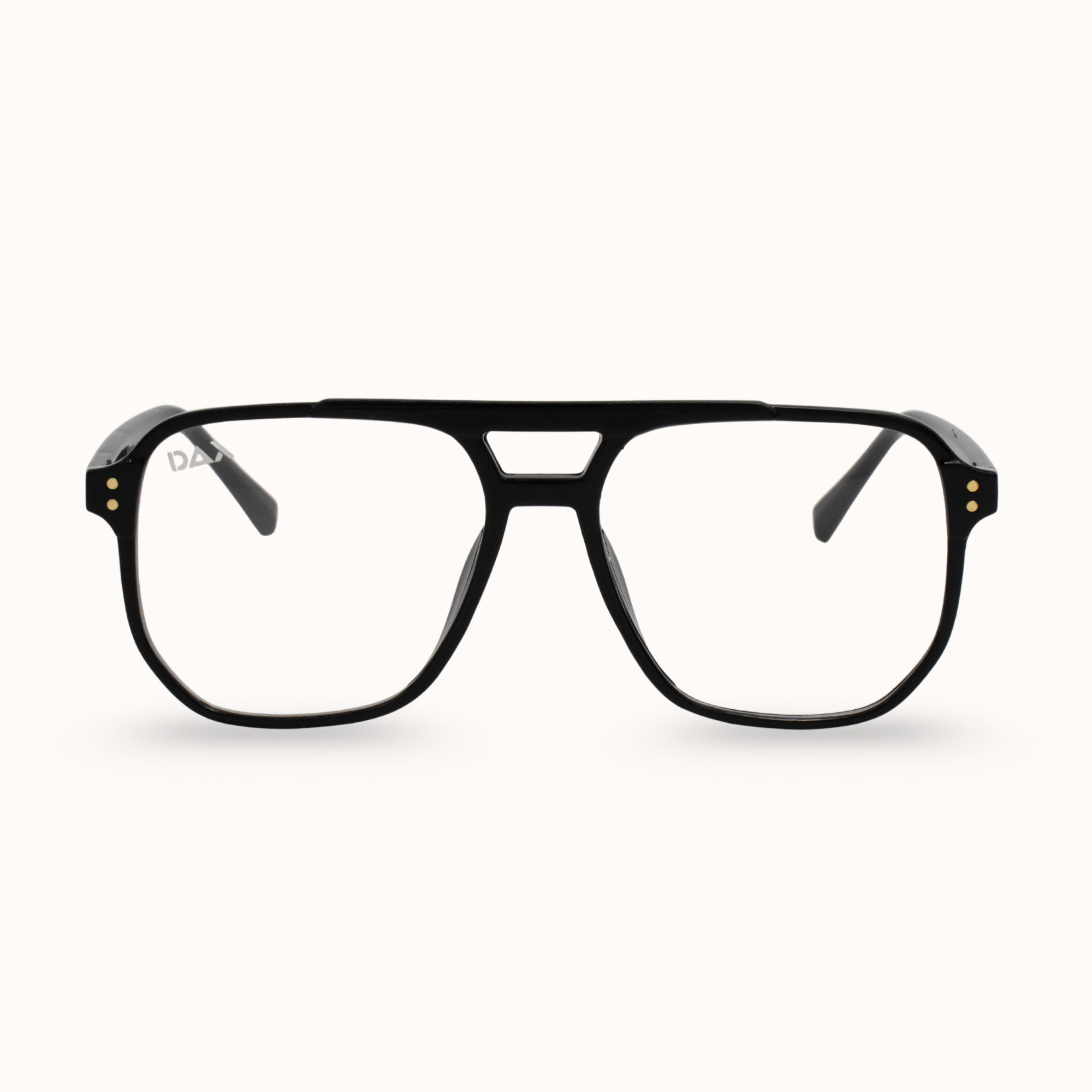 Black aviator glasses on a white background