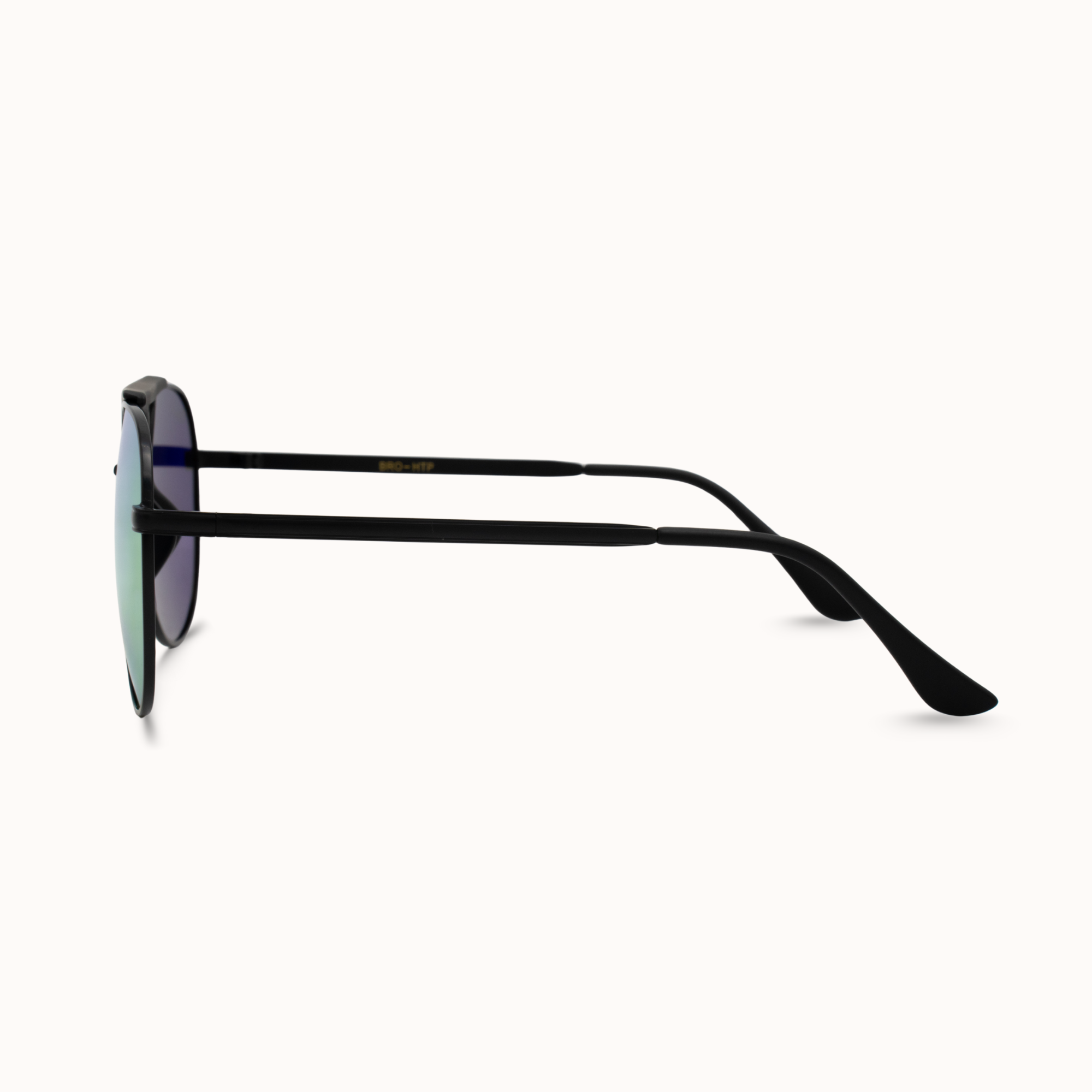 Sunglasses with black frame and dark lenses on a white background