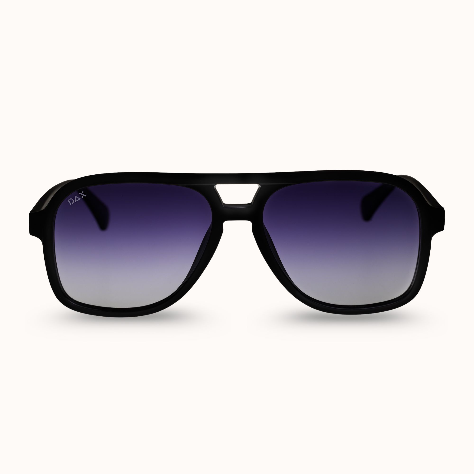 Black sunglasses with gradient lenses on a white background