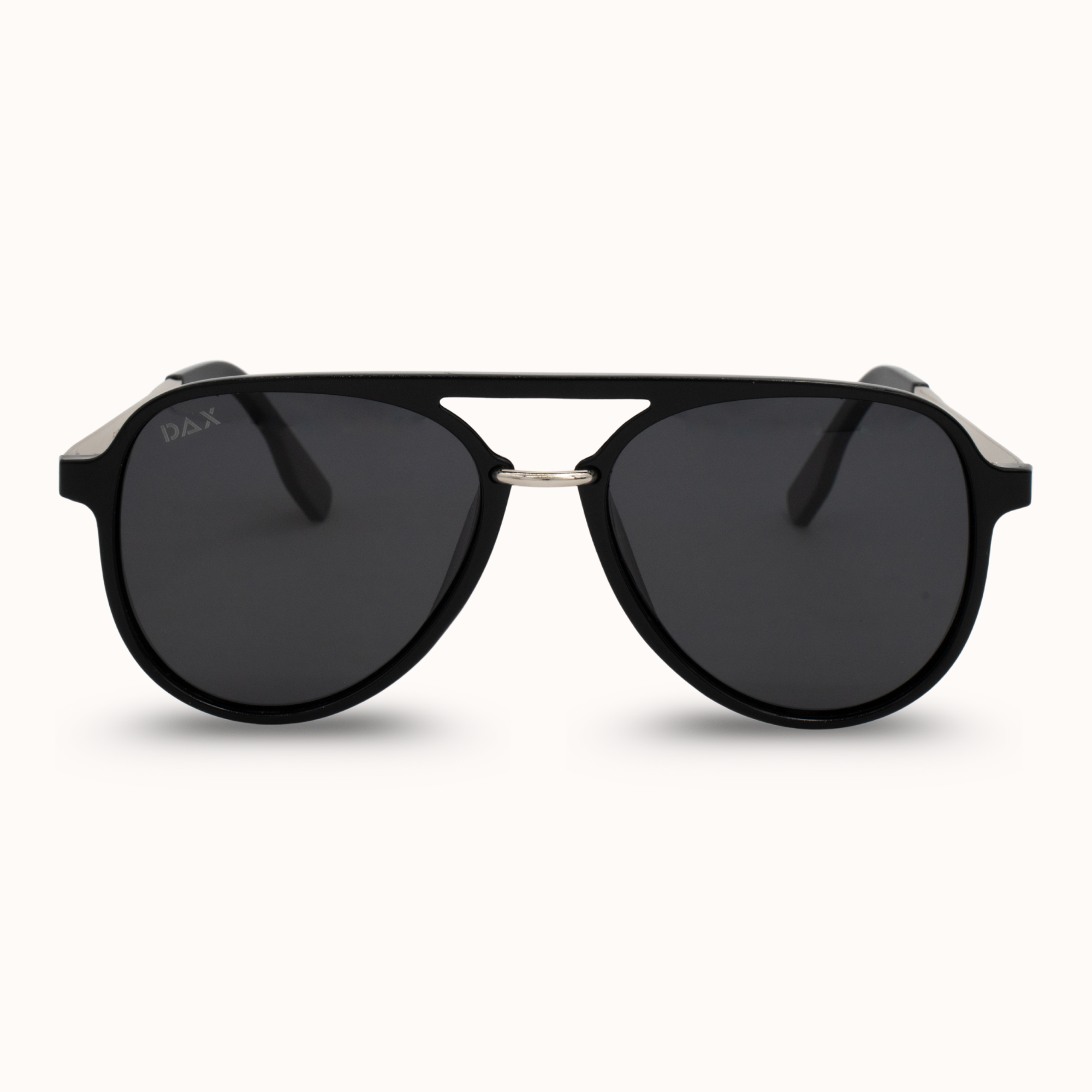 Black sunglasses with a white background