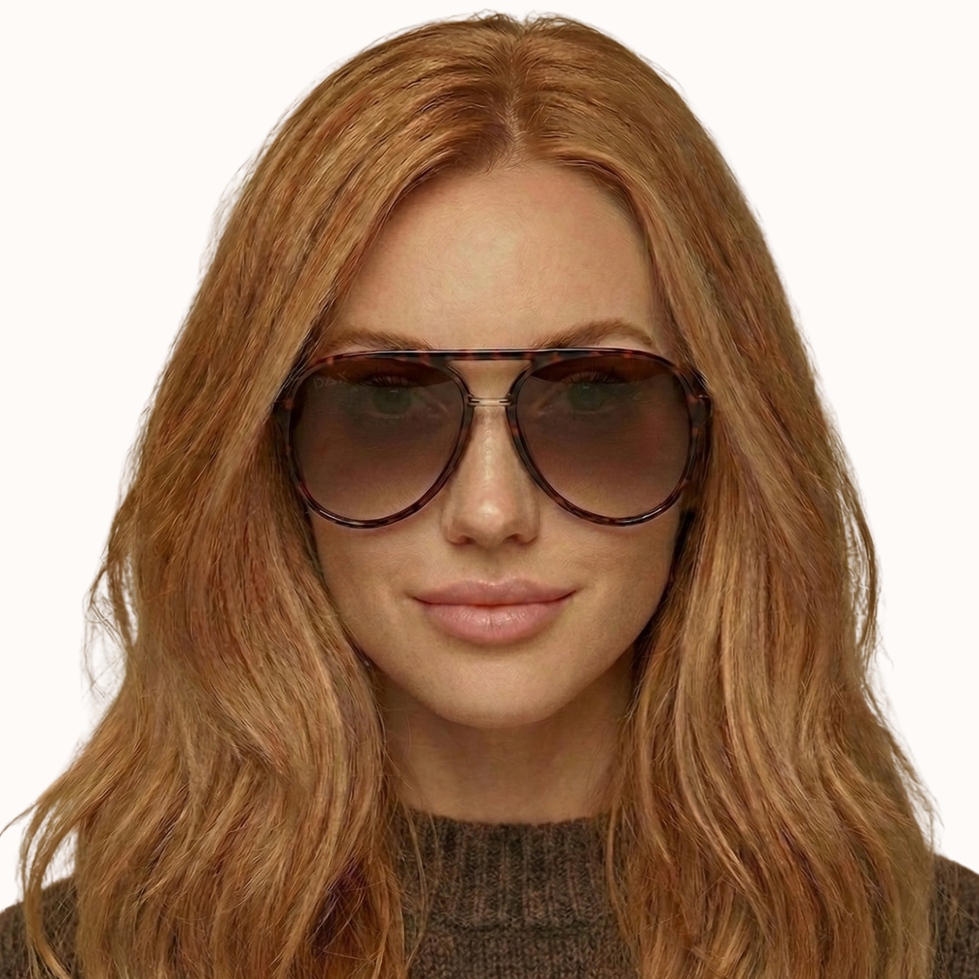 Woman wearing sunglasses with a plain background