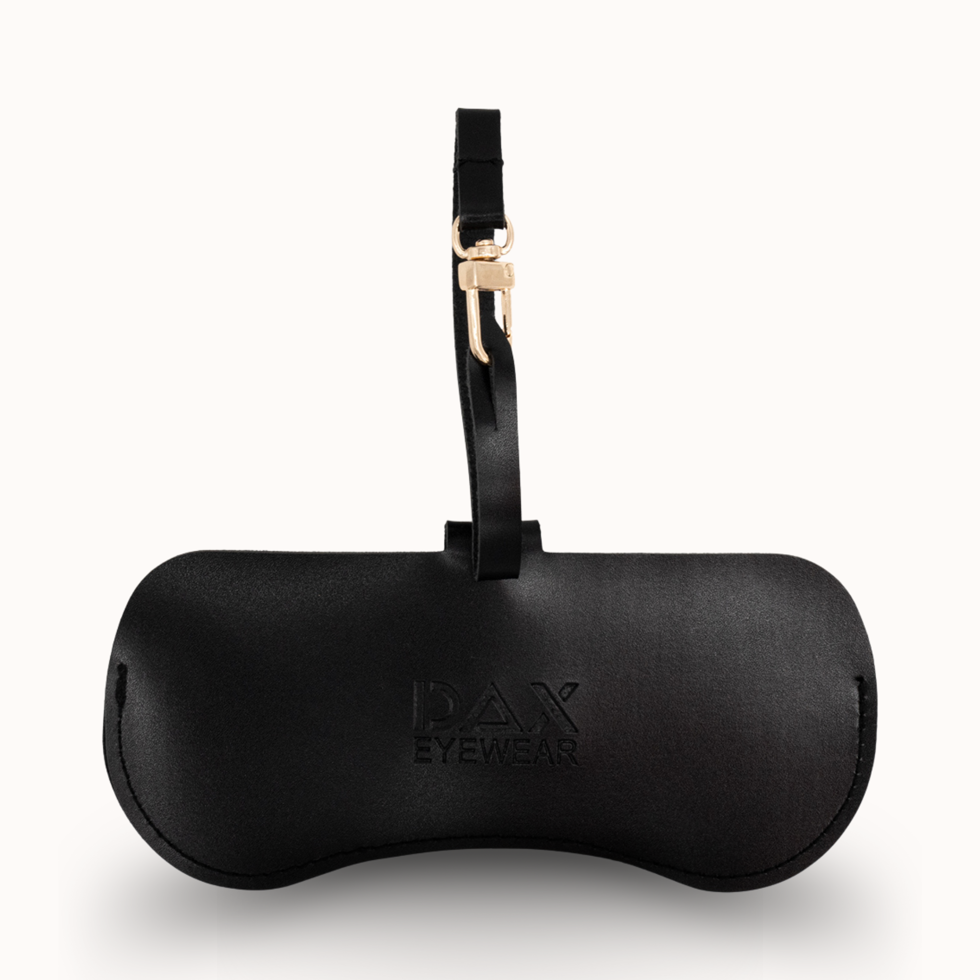 Black sunglasses case with 'DAX EYEWEAR' branding on a white background