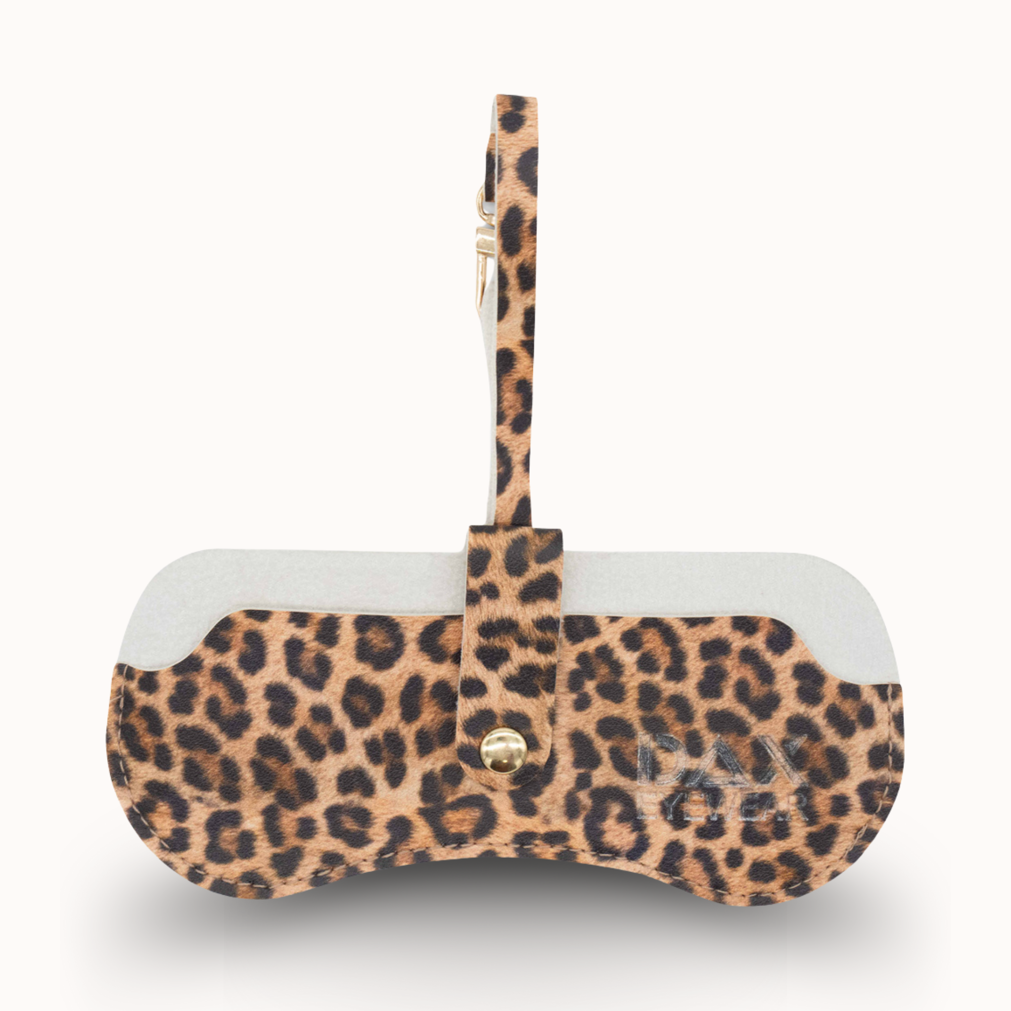 Cheetah print handbag with a white base on a white background