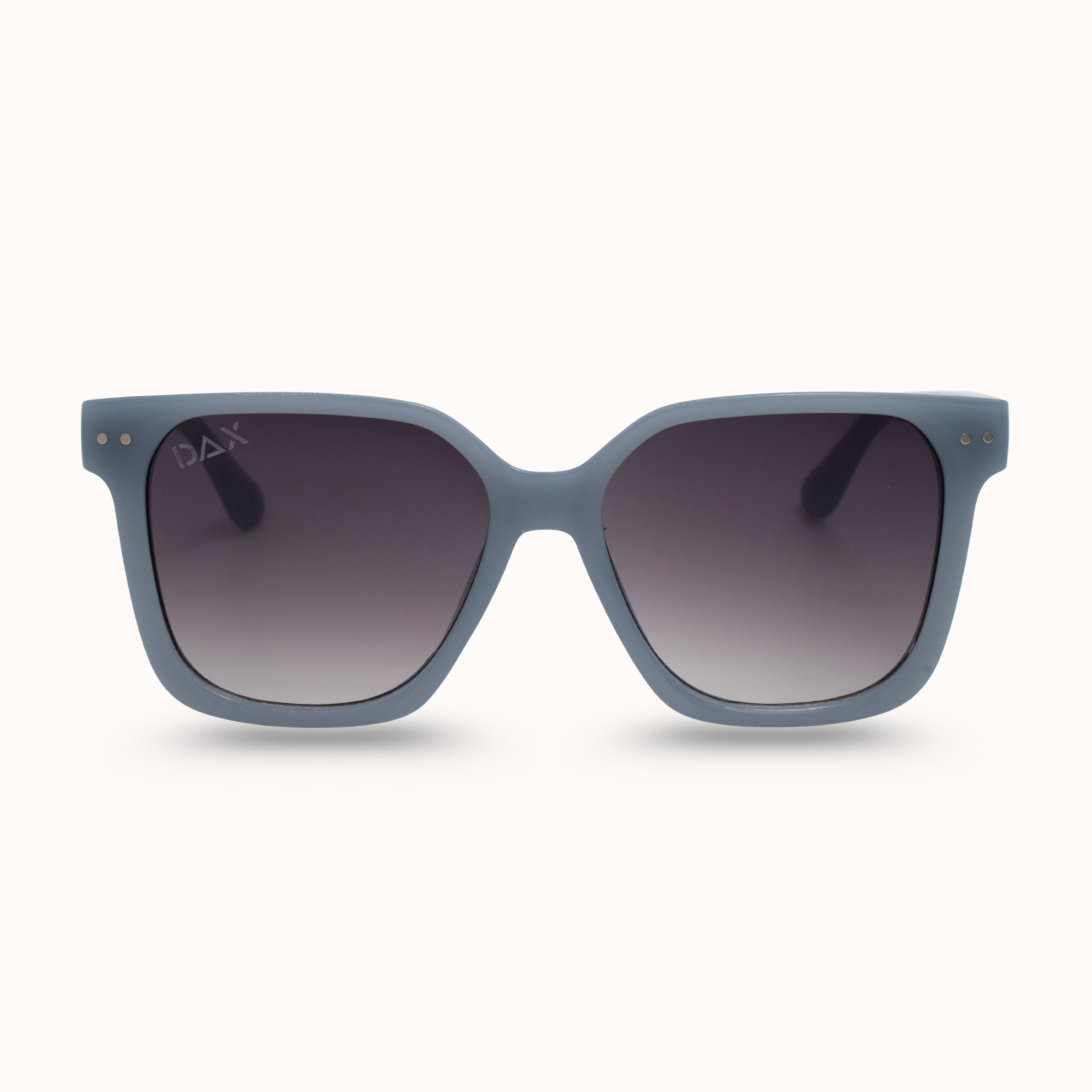 Blue sunglasses with gradient lenses on a white background