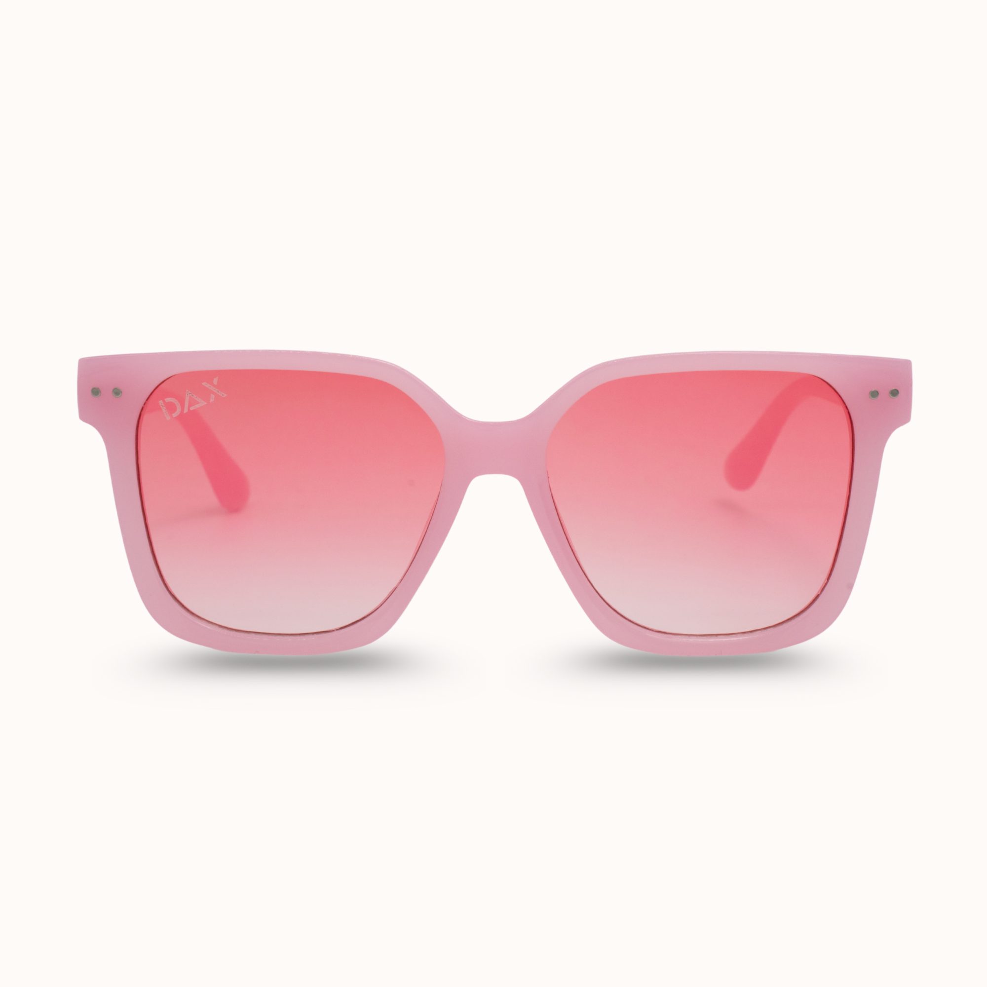 Pink sunglasses with a gradient effect on a white background