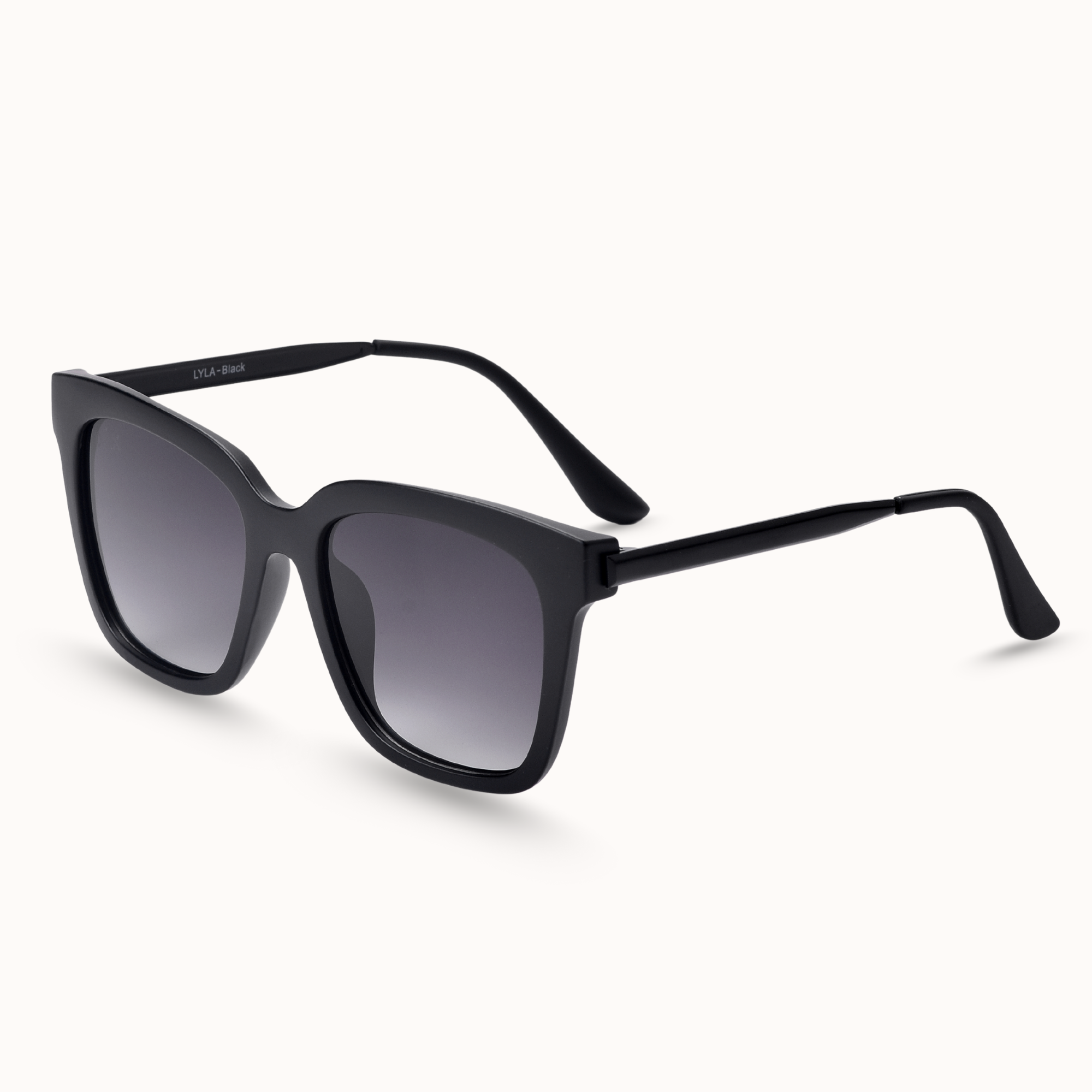 Black sunglasses with a gradient lens on a white background