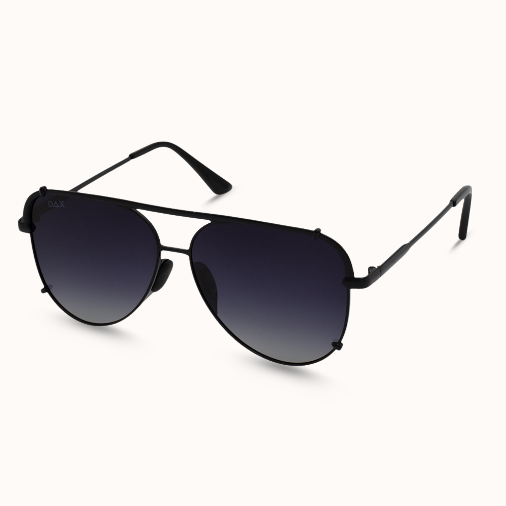 Black aviator sunglasses on a white background