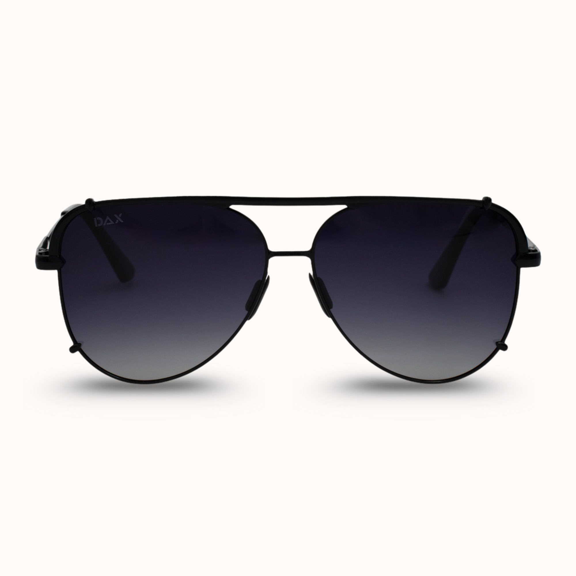 Black sunglasses with gradient lenses on a white background