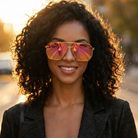 Woman wearing sunglasses with a blurred background