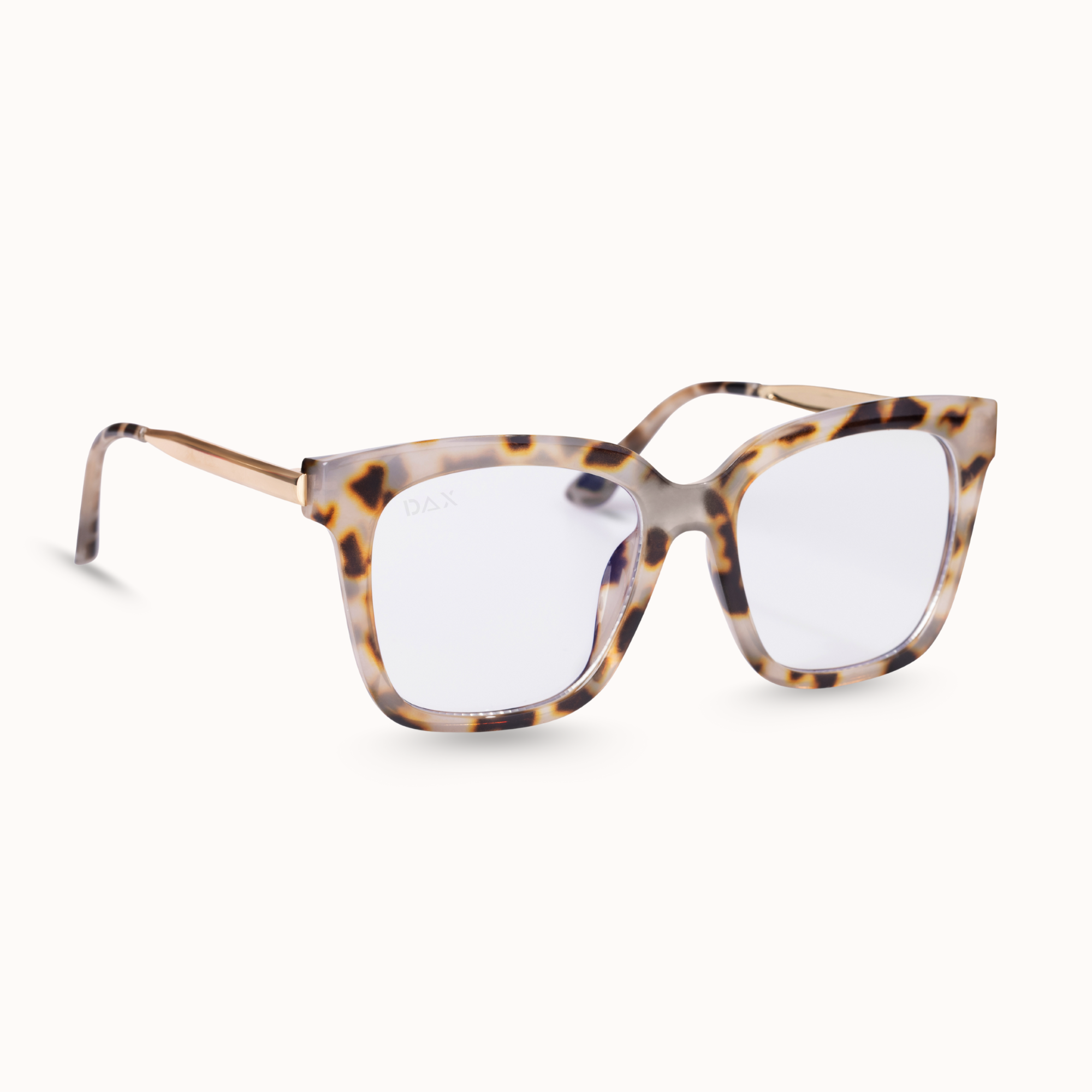 Eyeglasses with a tortoiseshell frame on a white background