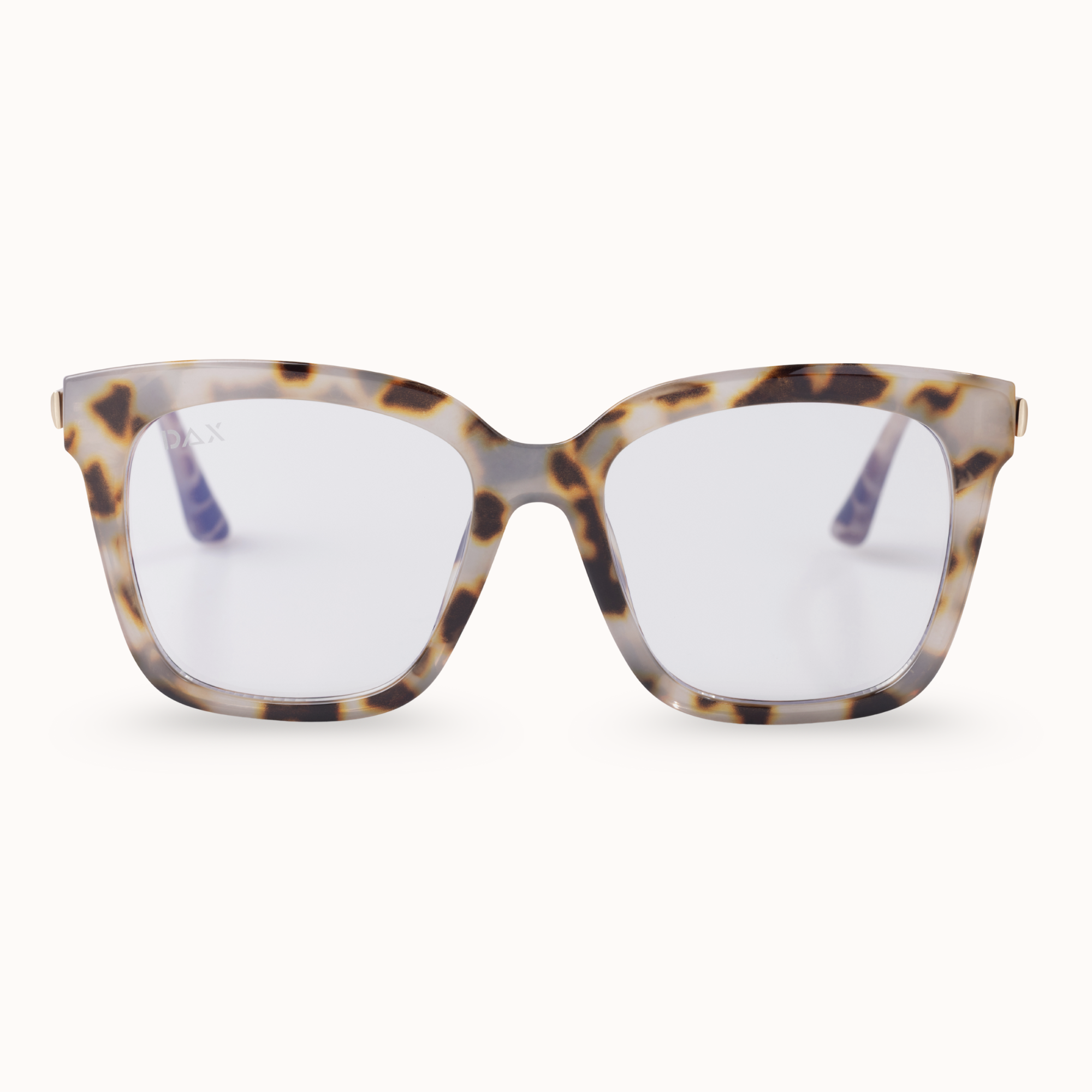 Eye glasses with tortoiseshell frame and clear lenses on a white background