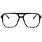 Black eyeglasses with gold accents on a white background