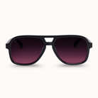 Black sunglasses with dark lenses on a white background