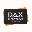 Image of a black DAX Eyewear Digital Gift card on a white background.