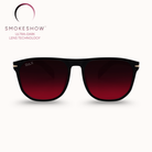 Sunglasses with red gradient lenses on a white background, featuring the Smokeshow brand.